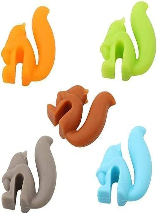 Junfamilee 5Pcs Random Color Cute Squirrel Shape Silicone Tea Bag Holder Cup, Squirrel Drink Markers, Tea Bag Holder for Cup Hanging Tool Mug Candy Colors Gift Set，Tea Bag Coasters，Coffee, Tea and Espresso - Image 1