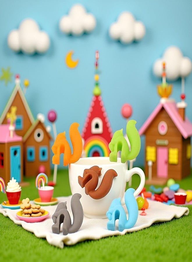 Junfamilee 5Pcs Random Color Cute Squirrel Shape Silicone Tea Bag Holder Cup, Squirrel Drink Markers, Tea Bag Holder for Cup Hanging Tool Mug Candy Colors Gift Set，Tea Bag Coasters，Coffee, Tea and Espresso - Image 5