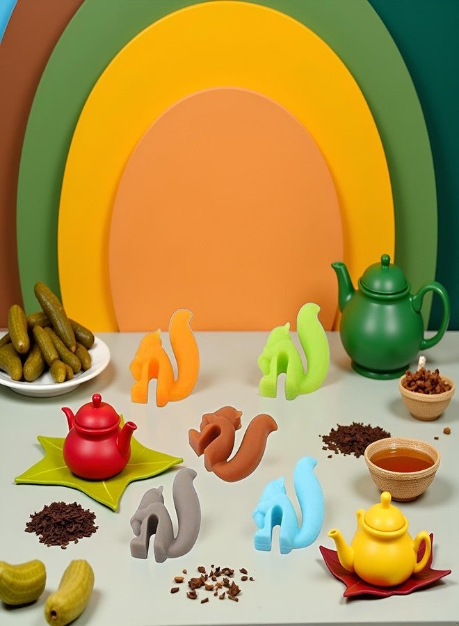 Junfamilee 5Pcs Random Color Cute Squirrel Shape Silicone Tea Bag Holder Cup, Squirrel Drink Markers, Tea Bag Holder for Cup Hanging Tool Mug Candy Colors Gift Set，Tea Bag Coasters，Coffee, Tea and Espresso - Image 4