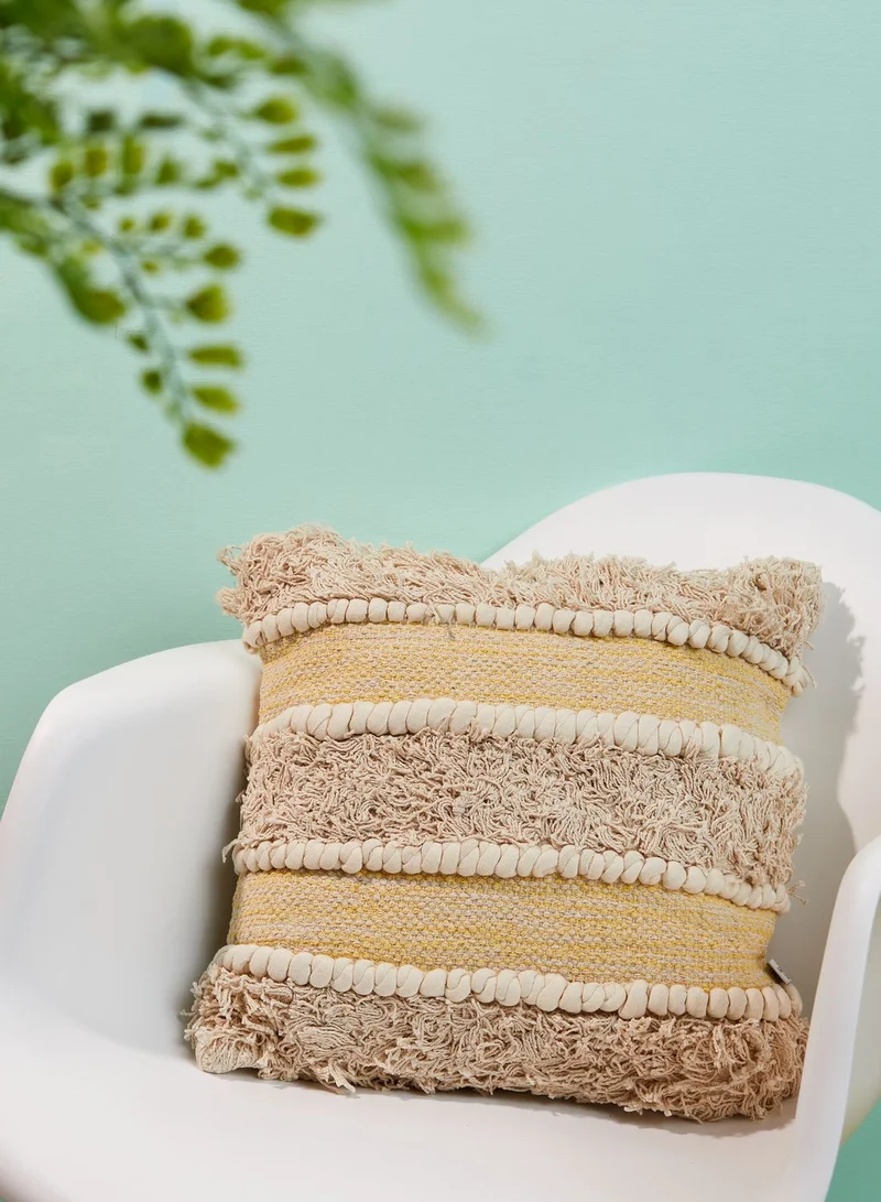 Sass & Belle Yellow Scandi Boho Tufted Stripe Cushion
