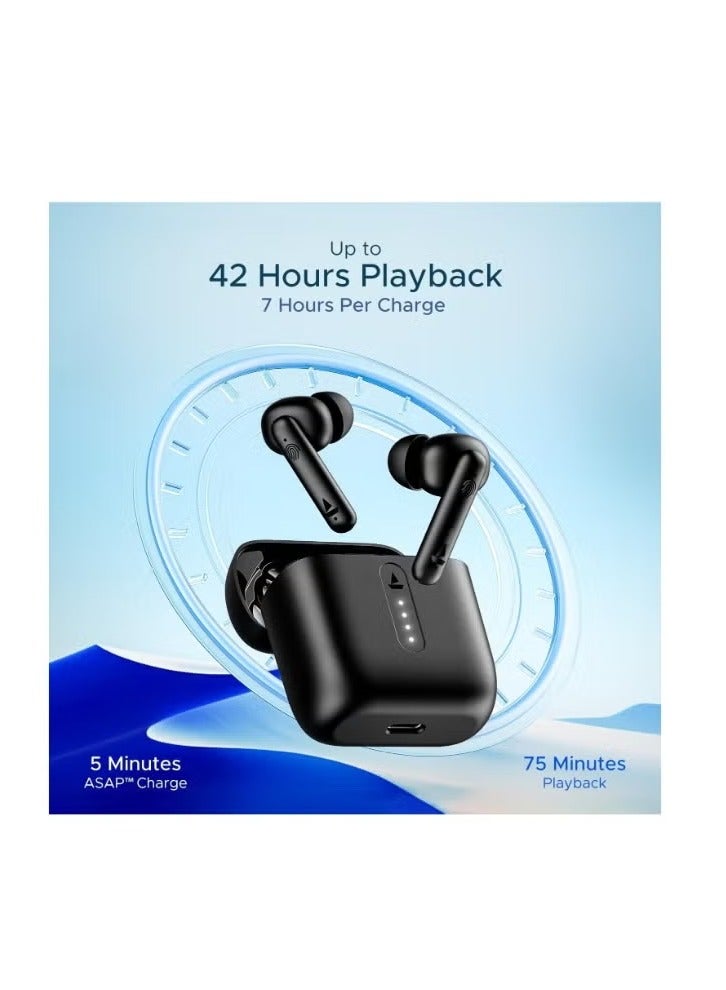 Haino Teko Airdopes 141 Bluetooth TWS Earbuds with 42H Playtime, Low Latency Mode for Gaming, ENx Tech, IWP, IPX4 Water Resistance, Smooth Touch Controls, Bold Black - Image 2