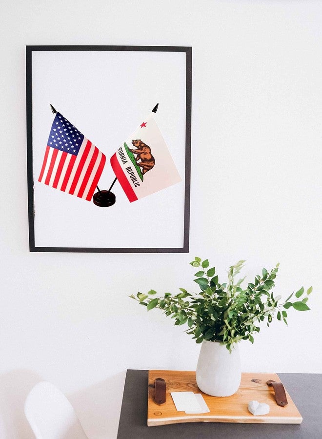 Zigvert America & California Twin Desk Flag, US California Table Flags, 8 x 5 Inches American & California Deluxe Desk Flag Set - Miniature USA & California Stick Flag with Flag Stand - Image 4