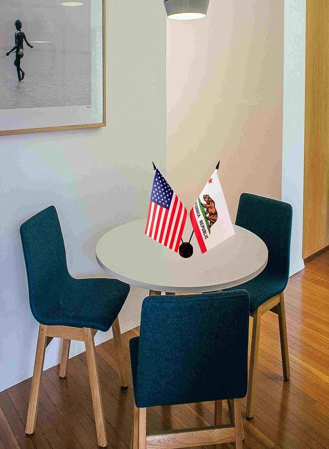 Zigvert America & California Twin Desk Flag, US California Table Flags, 8 x 5 Inches American & California Deluxe Desk Flag Set - Miniature USA & California Stick Flag with Flag Stand - Image 3