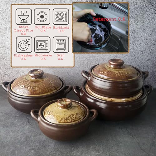 BALWOO Korean Pot [Buncheong][17oz, 500ml] MUD GLAZE Earthenware Ttukbaegi, Ceramic Clay Cooking Pot Casserole, Heat Resistant Ceramic Pot, Stone Bowl Stockpot Soup Cookware - Image 3