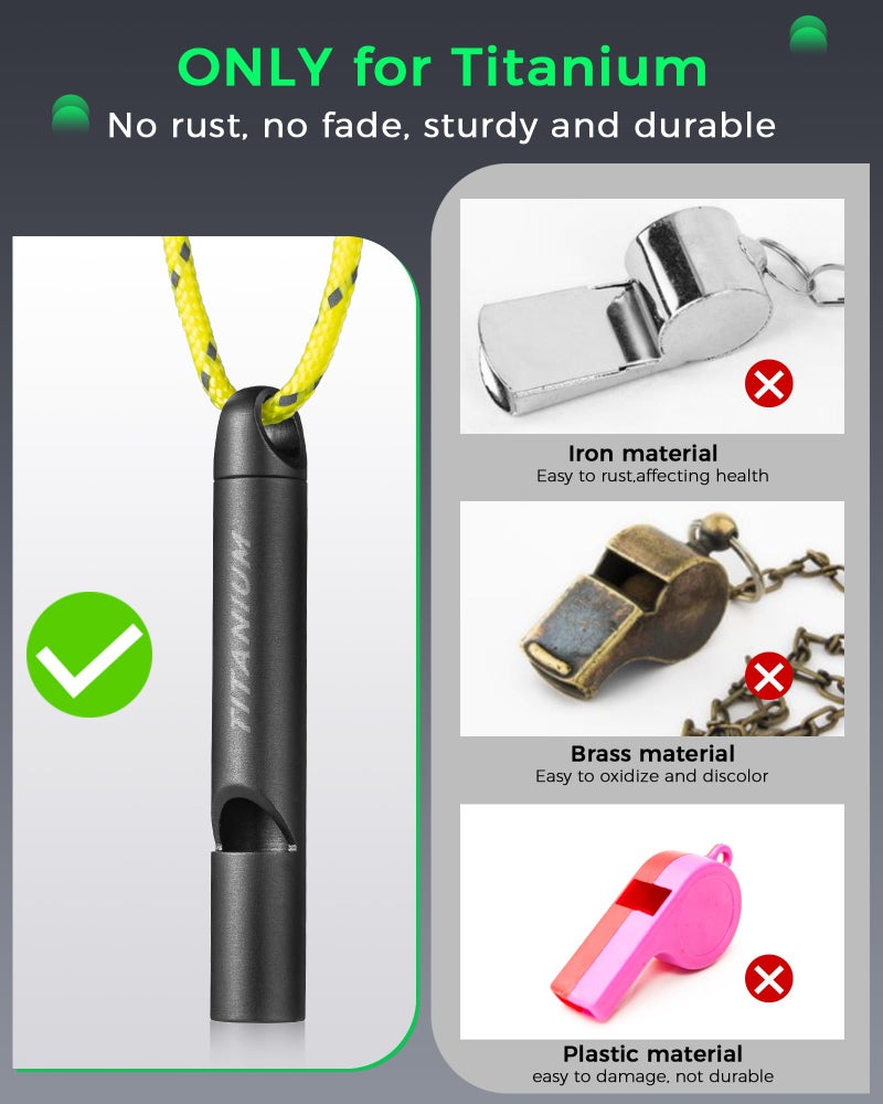 IUMIUN Titanium Emergency Whistle, Survival Safety Whistles for Coaches,Dog Training,Hiking, Life Saving-Loud up to 120db (Black 1 Pack) - Image 2