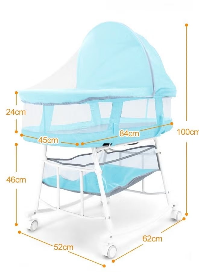 XiuWoo Baby Bassinet Lightweight Portable Baby Bassinet, Quick Fold and Easy to Carry , Adjustable Double Canopy, Indoor and Outdoor Bassinet with Large Storage Basket - Image 4