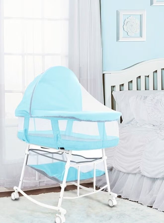 XiuWoo Baby Bassinet Lightweight Portable Baby Bassinet, Quick Fold and Easy to Carry , Adjustable Double Canopy, Indoor and Outdoor Bassinet with Large Storage Basket - Image 5