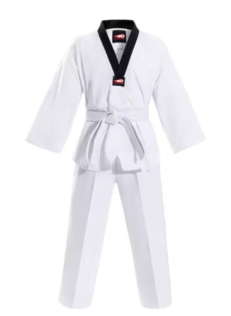 Spedster Taekwondo Uniform Set Black BK V-Neck White Uniforms Including white Belt for kids mens women and adults School training purpose in Good quality - Image 1