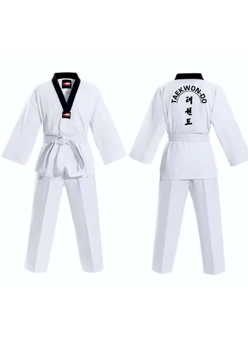 Spedster Taekwondo Uniform Set Black BK V-Neck White Uniforms Including white Belt for kids mens women and adults School training purpose in Good quality - Image 2