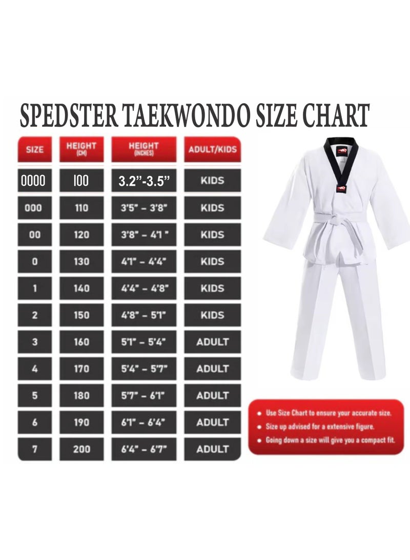 Spedster Taekwondo Uniform Set Black BK V-Neck White Uniforms Including white Belt for kids mens women and adults School training purpose in Good quality - Image 3