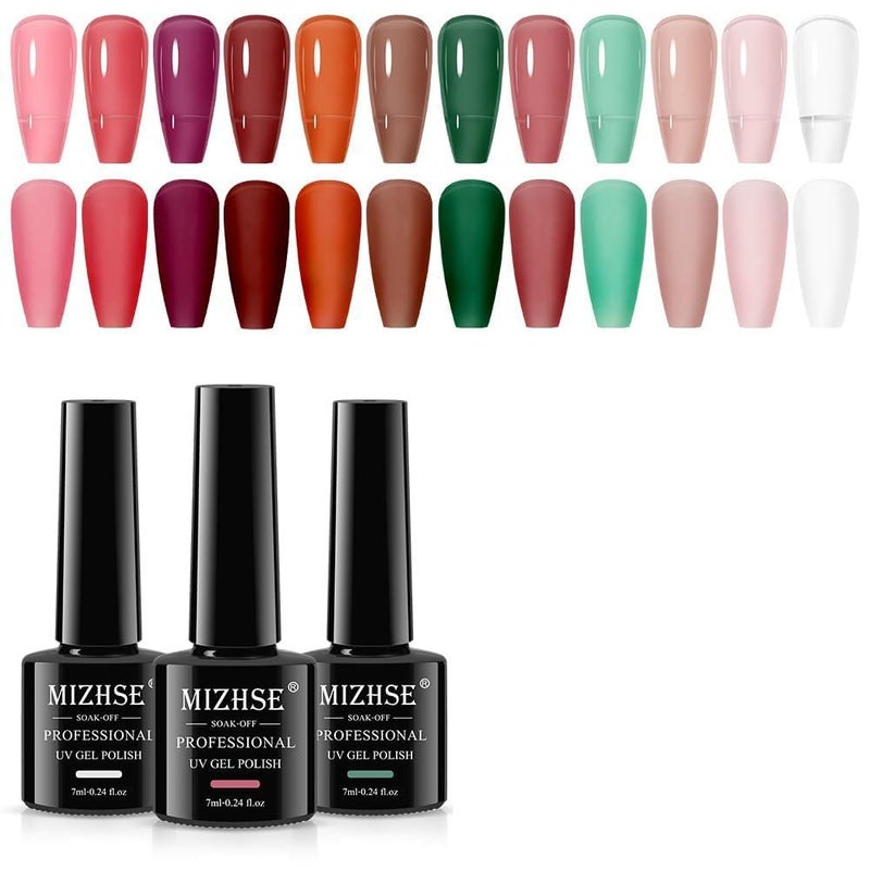 MIZHSE Jelly Gel Nail Polish Set 12 Color, Clear Translucent Spring Gel Polish 7ml, Sheer Manicure Kit UV LED Soak Off Varnish for Home Salon Gift - Image 1