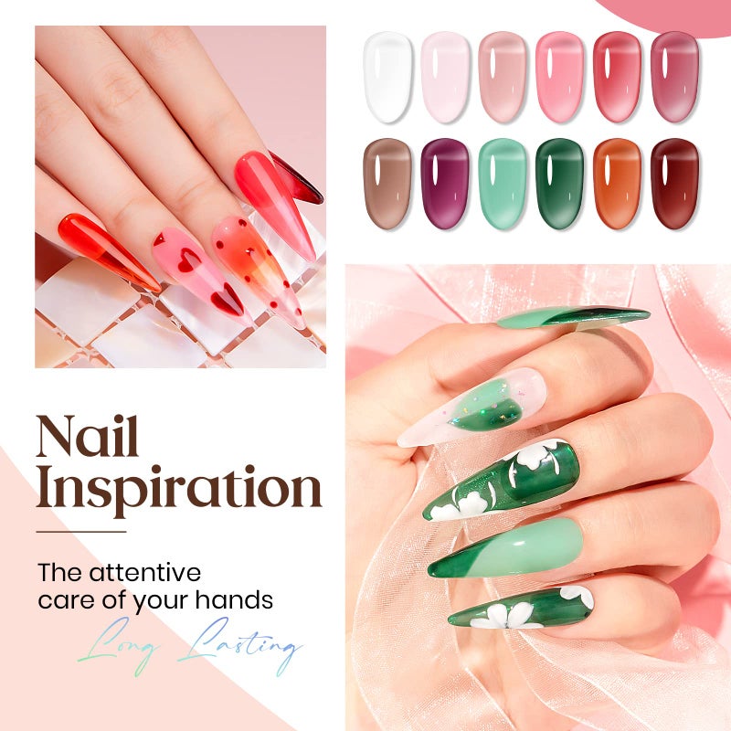 MIZHSE Jelly Gel Nail Polish Set 12 Color, Clear Translucent Spring Gel Polish 7ml, Sheer Manicure Kit UV LED Soak Off Varnish for Home Salon Gift - Image 4