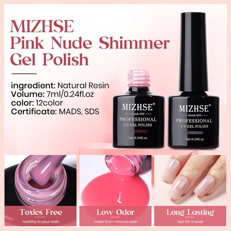 MIZHSE Jelly Gel Nail Polish Set 12 Color, Clear Translucent Spring Gel Polish 7ml, Sheer Manicure Kit UV LED Soak Off Varnish for Home Salon Gift - Image 2