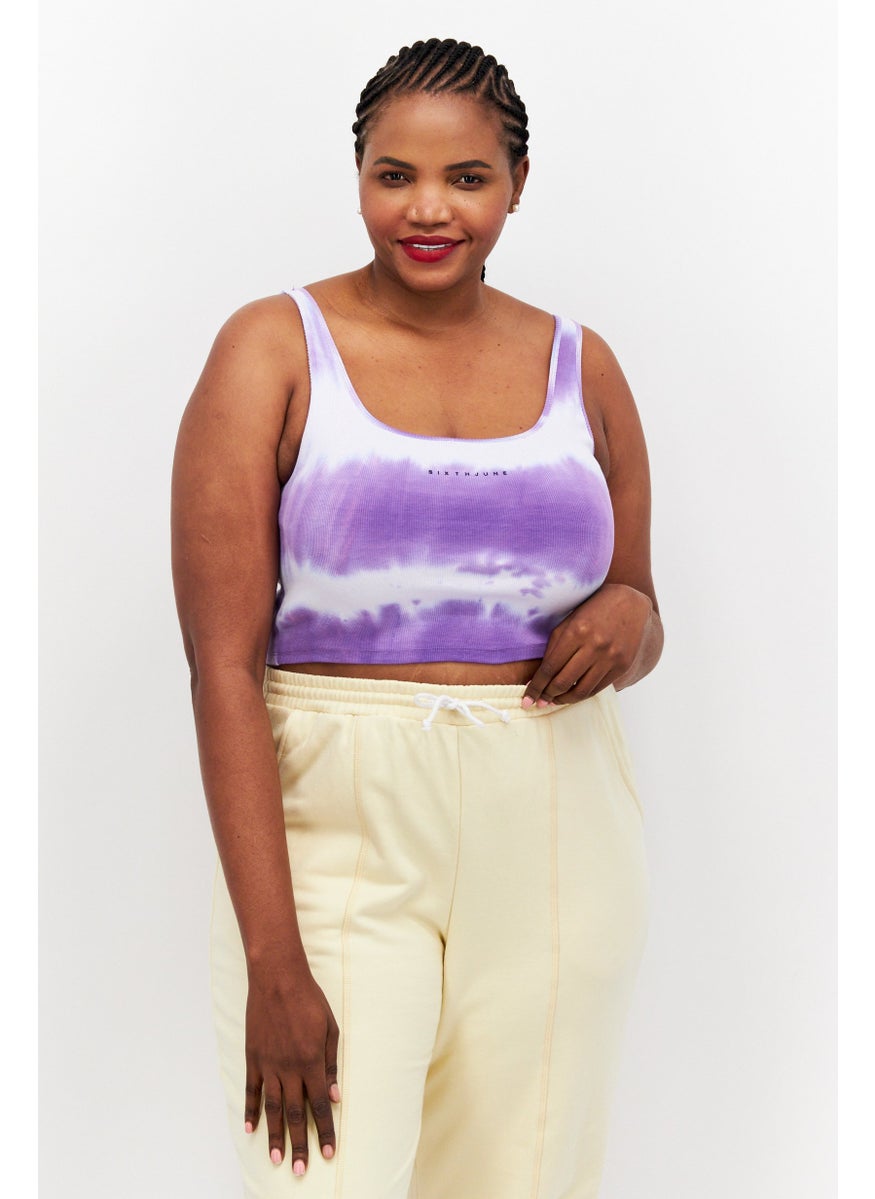 Sixth June Women Scoop Neck Sleeveless Tie Dye Tank Top, Purple Combo  - Image 1