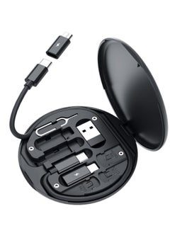 Generic USB Cable Conversion Storage Box USB Charging Adapter Cable Kit Conversion Set USB A & Type C to Male Micro/Type C/Lightning, Data Transfer, Card Storage, Tray Eject Pin, Phone Holder(Black)  - Image 1
