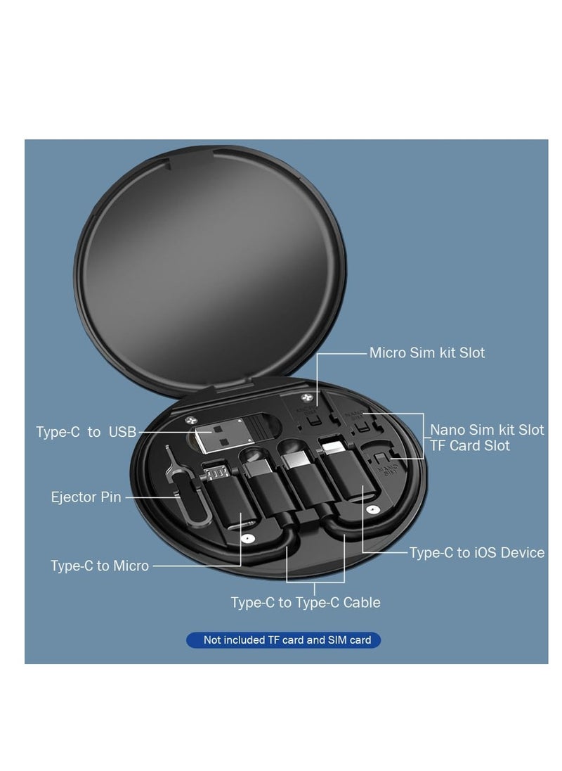 USB Cable Conversion Storage Box USB Charging Adapter Cable Kit Conversion Set USB A & Type C to Male Micro/Type C/Lightning, Data Transfer, Card Storage, Tray Eject Pin, Phone Holder(Black)