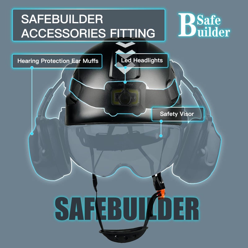 Safebuilder Safety Hard Hat For Engineer Vented Abs Construction Hardhats Lightweight Safety Helmet For Men & Women Industrial Adjustable Ratchet 6-Point Suspension Ansi Z89.1 (Black Hard Hats) - Image 4