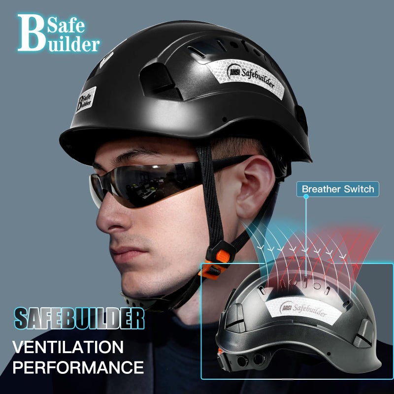 Safebuilder Safety Hard Hat For Engineer Vented Abs Construction Hardhats Lightweight Safety Helmet For Men & Women Industrial Adjustable Ratchet 6-Point Suspension Ansi Z89.1 (Black Hard Hats) - Image 3