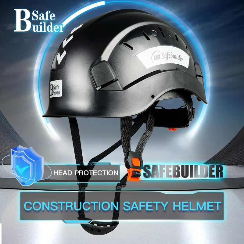 Safebuilder Safety Hard Hat For Engineer Vented Abs Construction Hardhats Lightweight Safety Helmet For Men & Women Industrial Adjustable Ratchet 6-Point Suspension Ansi Z89.1 (Black Hard Hats) - Image 2