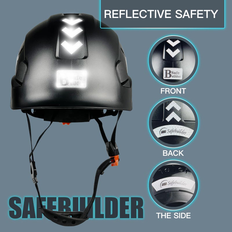 Safebuilder Safety Hard Hat For Engineer Vented Abs Construction Hardhats Lightweight Safety Helmet For Men & Women Industrial Adjustable Ratchet 6-Point Suspension Ansi Z89.1 (Black Hard Hats) - Image 5