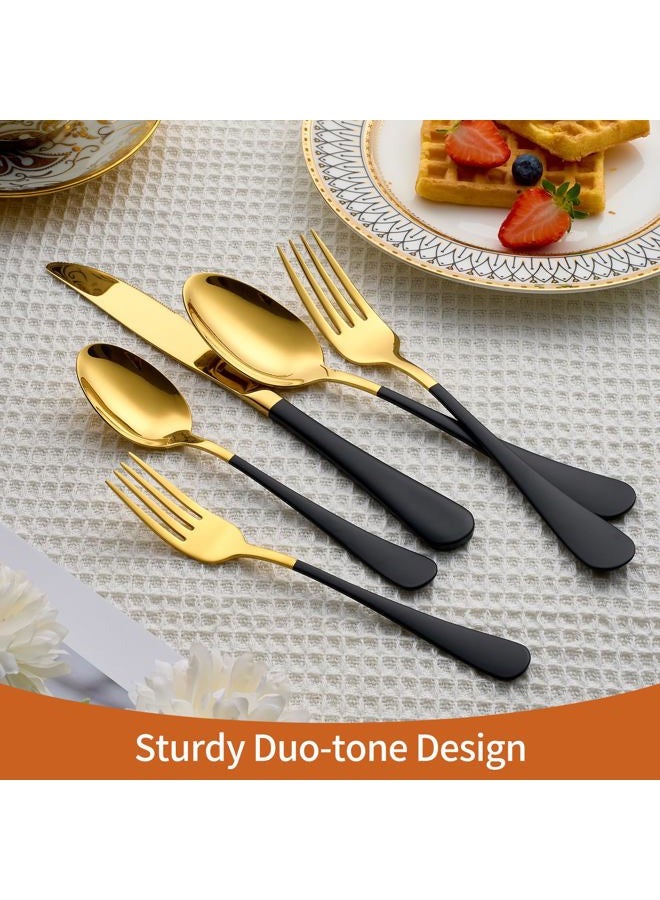 Lekoton 20 Piece Gold and Black 18/0 Flatware Utensil Set for 4, Include Dinner Knife,Dinner Forks,Dinner Spoons,Salad Forks,Teaspoons,Silverware Set for 4, Dishwasher Safe - Image 5