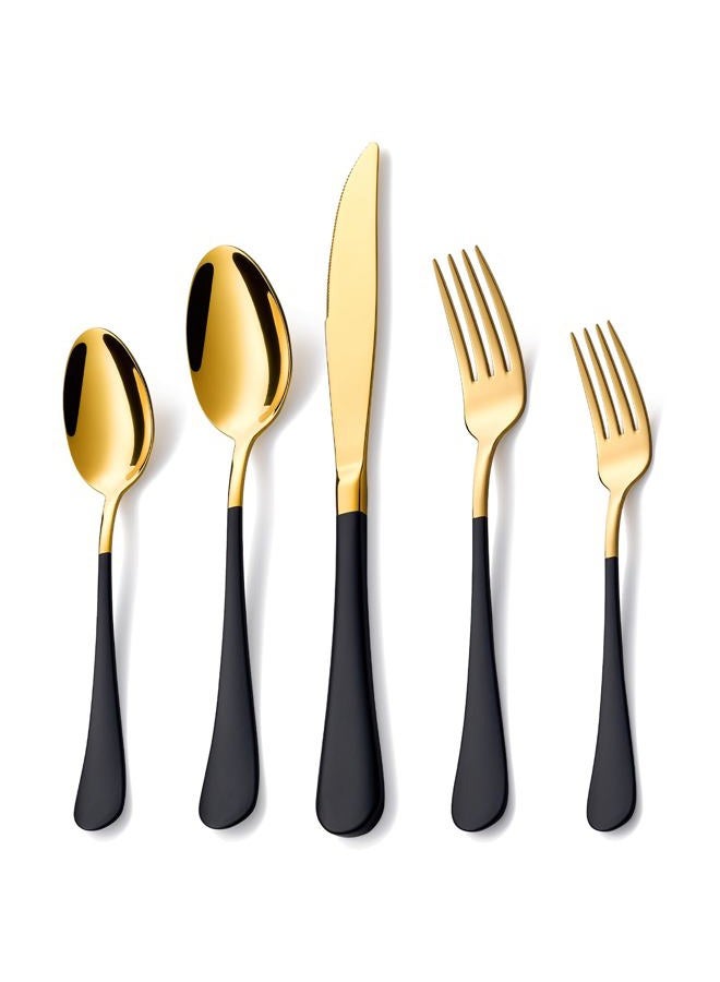 Lekoton 20 Piece Gold and Black 18/0 Flatware Utensil Set for 4, Include Dinner Knife,Dinner Forks,Dinner Spoons,Salad Forks,Teaspoons,Silverware Set for 4, Dishwasher Safe - Image 1