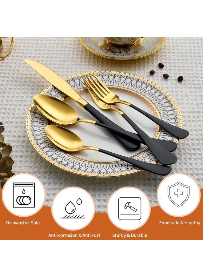Lekoton 20 Piece Gold and Black 18/0 Flatware Utensil Set for 4, Include Dinner Knife,Dinner Forks,Dinner Spoons,Salad Forks,Teaspoons,Silverware Set for 4, Dishwasher Safe - Image 4