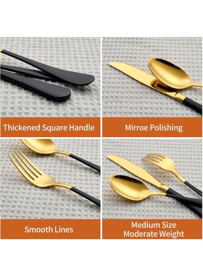 Lekoton 20 Piece Gold and Black 18/0 Flatware Utensil Set for 4, Include Dinner Knife,Dinner Forks,Dinner Spoons,Salad Forks,Teaspoons,Silverware Set for 4, Dishwasher Safe - Image 3