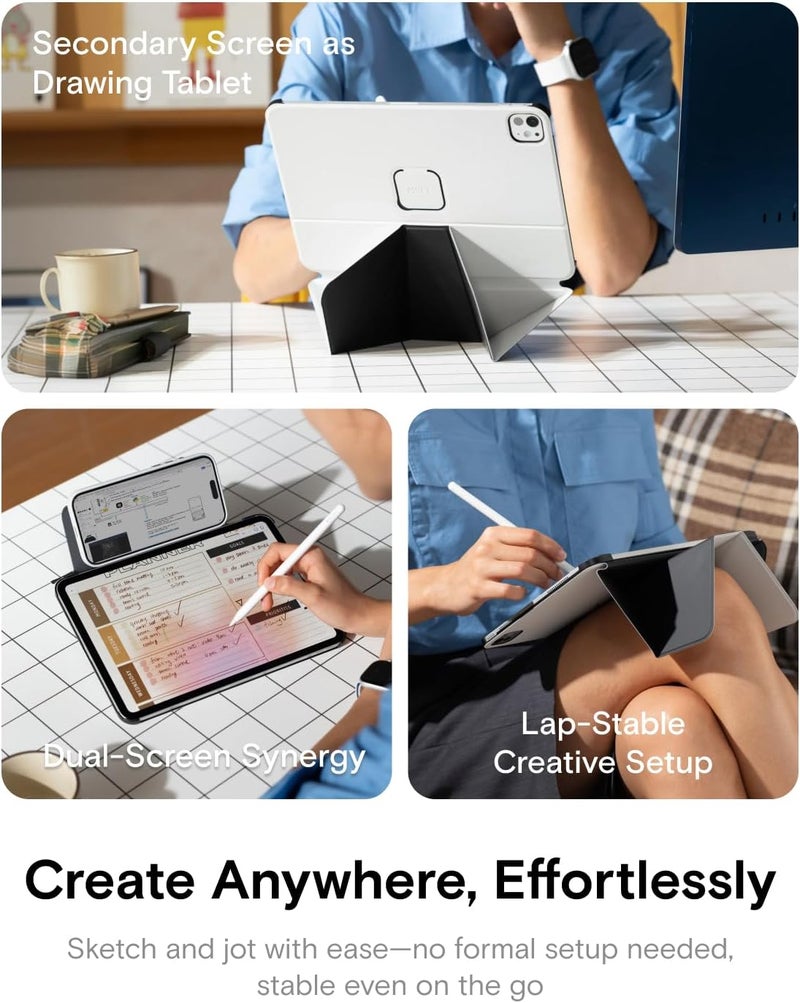 موفت حافظة Dynamic Folio لجهاز iPad Air 13 بوصة (M4 2026/M3 2025/M2 2024) - [حماية معززة للزوايا] حامل مغناطيسي نحيف ثابت مع أكثر من 20 زاوية عرض، جلد MOVAS فاخر، أسود نفاث - Image 5