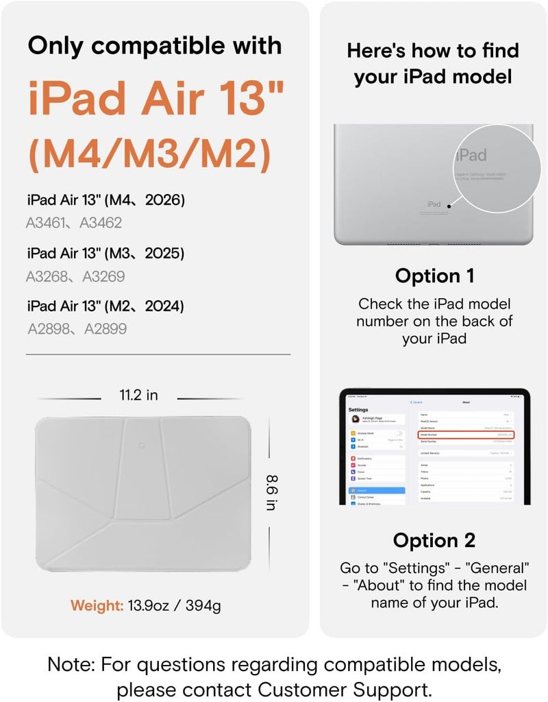 موفت حافظة Dynamic Folio لجهاز iPad Air 13 بوصة (M4 2026/M3 2025/M2 2024) - [حماية معززة للزوايا] حامل مغناطيسي نحيف ثابت مع أكثر من 20 زاوية عرض، جلد MOVAS فاخر، أسود نفاث - Image 2