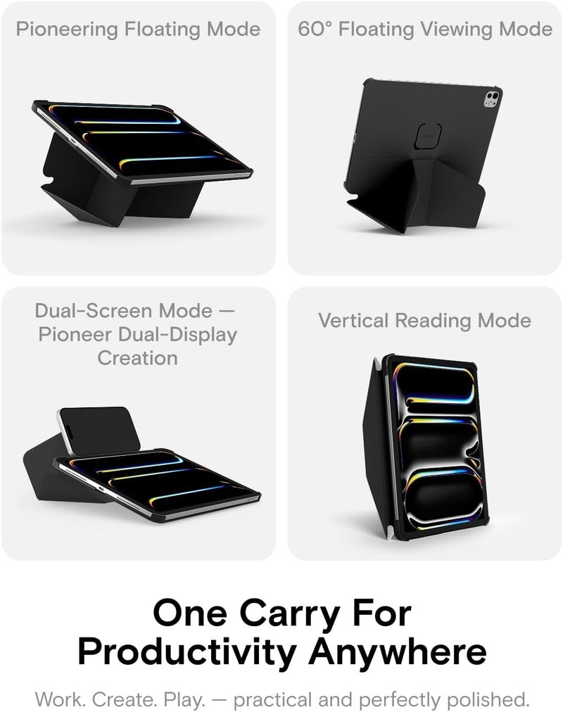موفت حافظة Dynamic Folio لجهاز iPad Air 13 بوصة (M4 2026/M3 2025/M2 2024) - [حماية معززة للزوايا] حامل مغناطيسي نحيف ثابت مع أكثر من 20 زاوية عرض، جلد MOVAS فاخر، أسود نفاث - Image 3