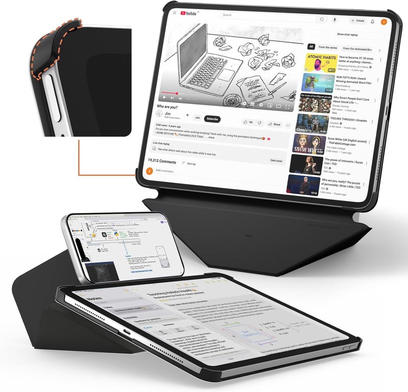 موفت حافظة Dynamic Folio لجهاز iPad Air 13 بوصة (M4 2026/M3 2025/M2 2024) - [حماية معززة للزوايا] حامل مغناطيسي نحيف ثابت مع أكثر من 20 زاوية عرض، جلد MOVAS فاخر، أسود نفاث - Image 1