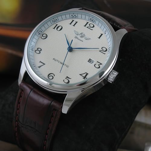 MASTOP Men's Classic Automatic Mechanical Day Calendar Luxury Leather Band Watch (Brown) - Image 2