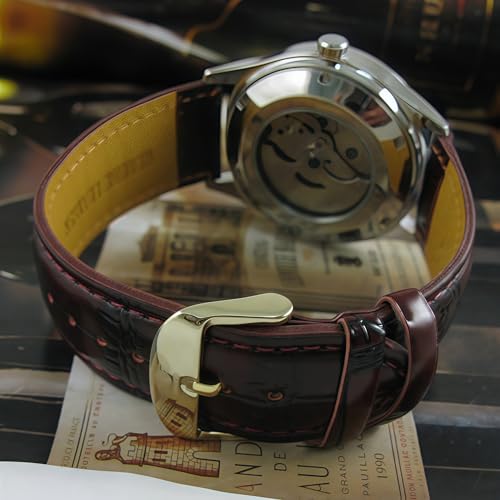 MASTOP Men's Classic Automatic Mechanical Day Calendar Luxury Leather Band Watch (Brown) - Image 3