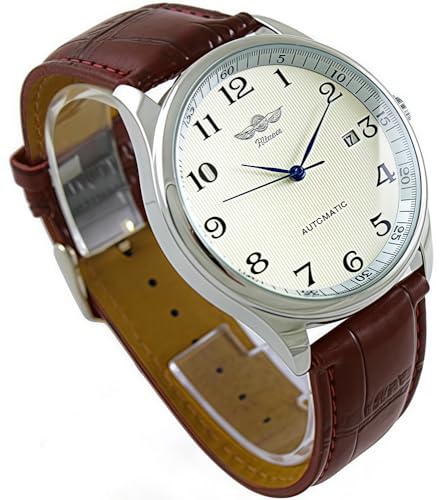 MASTOP Men's Classic Automatic Mechanical Day Calendar Luxury Leather Band Watch (Brown) - Image 1
