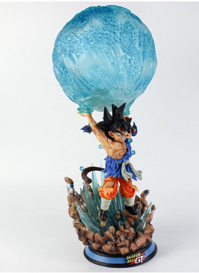 Dragon Ball figurine, luminous spirit bullet, Son Goku Action Figure Decorative Resin Sculpture Home Decor Statue, Art Figurine Home Decor, Suitable for Office, Living Room, Bedroom, Bookshelf, TV Cabinet, Desktop