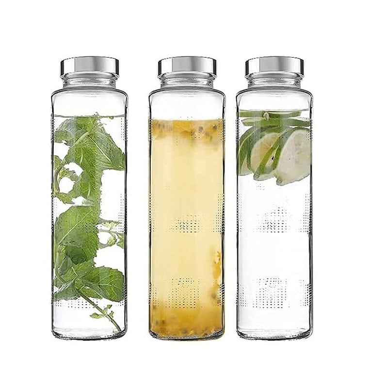 MOOZICO MOOZICO Glass Water Bottle 3 PCS 750ml LeakProof Airtight Stainless Steel Lid for Water Smoothie Juices Reusable Travel Glass Drinking Fridge Bottles - Image 1