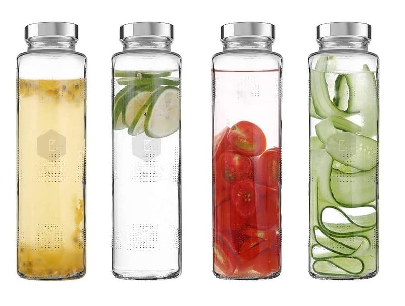 MOOZICO MOOZICO Glass Water Bottle 3 PCS 750ml LeakProof Airtight Stainless Steel Lid for Water Smoothie Juices Reusable Travel Glass Drinking Fridge Bottles - Image 4