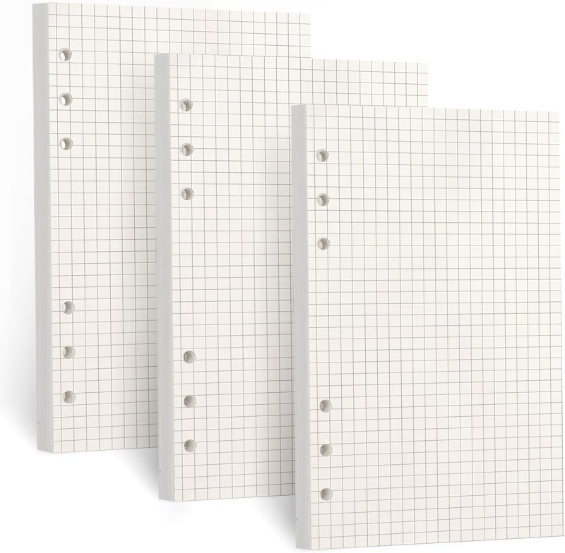 Toplive A6 Refill Paper, [3 Pack] 100GSM Thick Refillable Paper 6 Hole Filler Inserts Loose Leaf Paper 135 Sheets (270 Pages) for 6 Ring Binder Journal Notebook-Squared Paper - Image 1