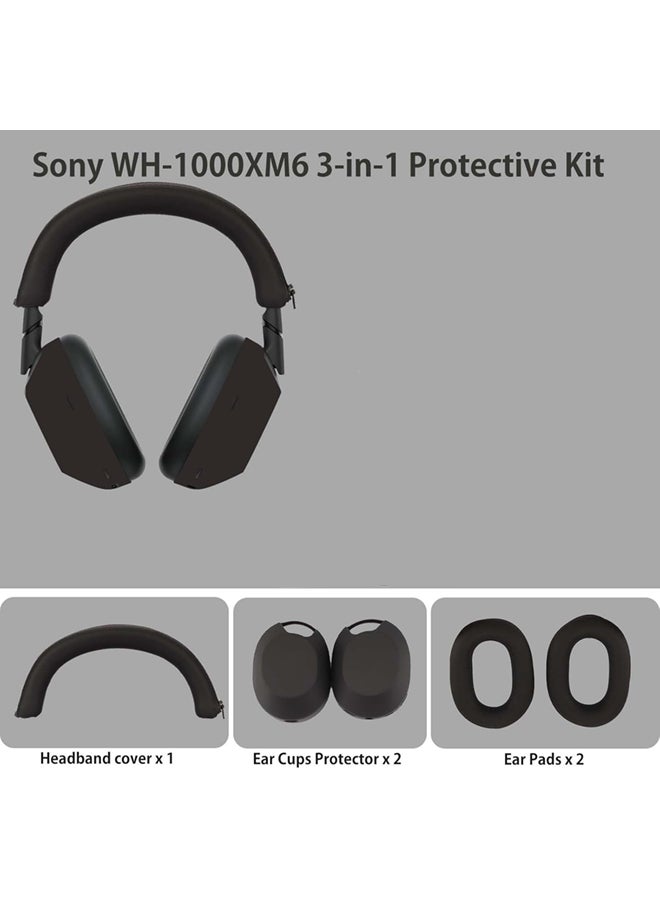 SJet Silicone Case Cover for Sony WH-1000XM6 Headphones, Soft TPU Ear Cups Cover/Ear Pad Case Cover/Headband Cover for Sony WH-1000XM6(Black) - Image 2