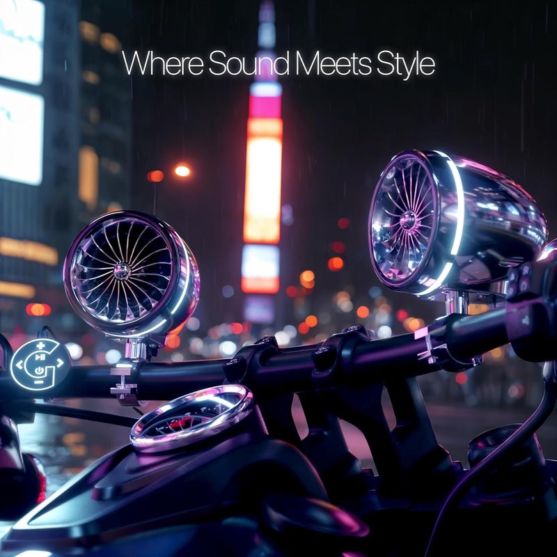 GoHawk AJ4-Halo Chrome Motorcycle Bluetooth Speakers with LED Ring - Image 2