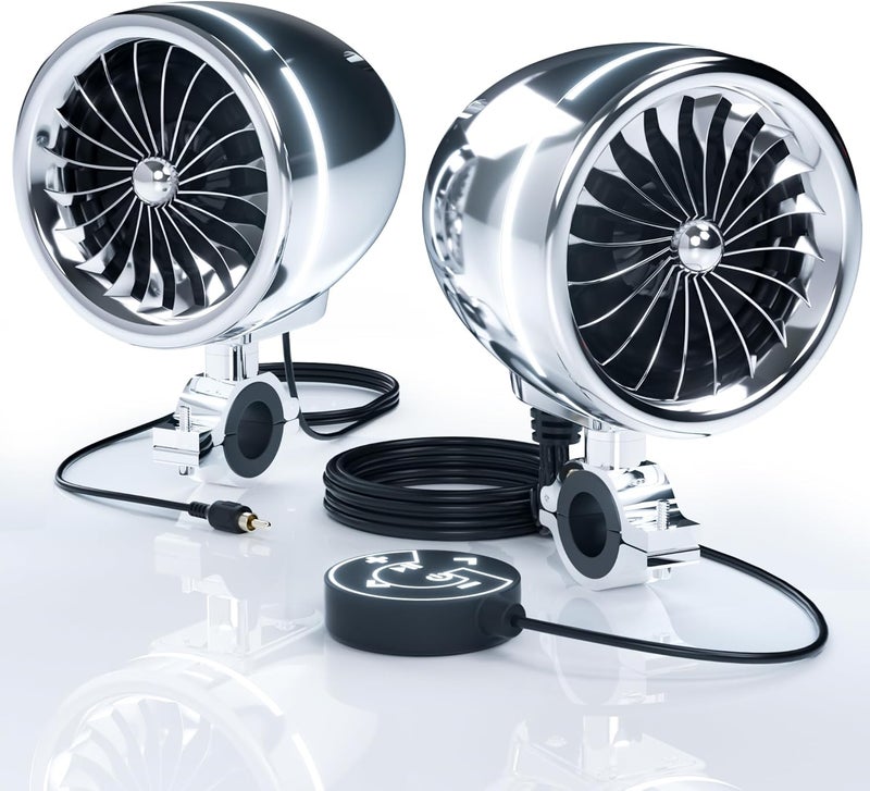 GoHawk AJ4-Halo Chrome Motorcycle Bluetooth Speakers with LED Ring - Image 1