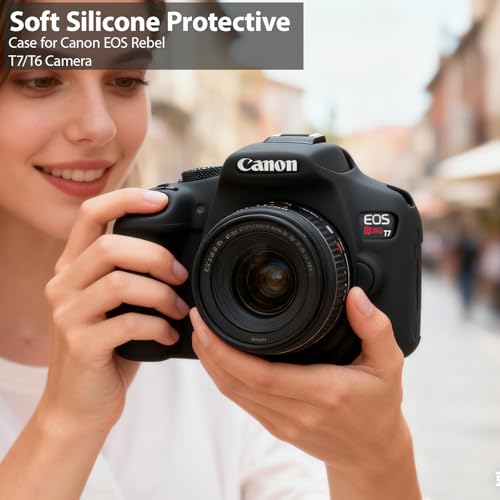 Frevyve Case for Canon EOS Rebel T7 Rebel T6 Camera, Soft Silicone Rubber Protective Camera Case Cover Accessories, Lightweight, Anti-Scratch with Button Marking for EOS Rebel T7 T6 (Black) - Image 2
