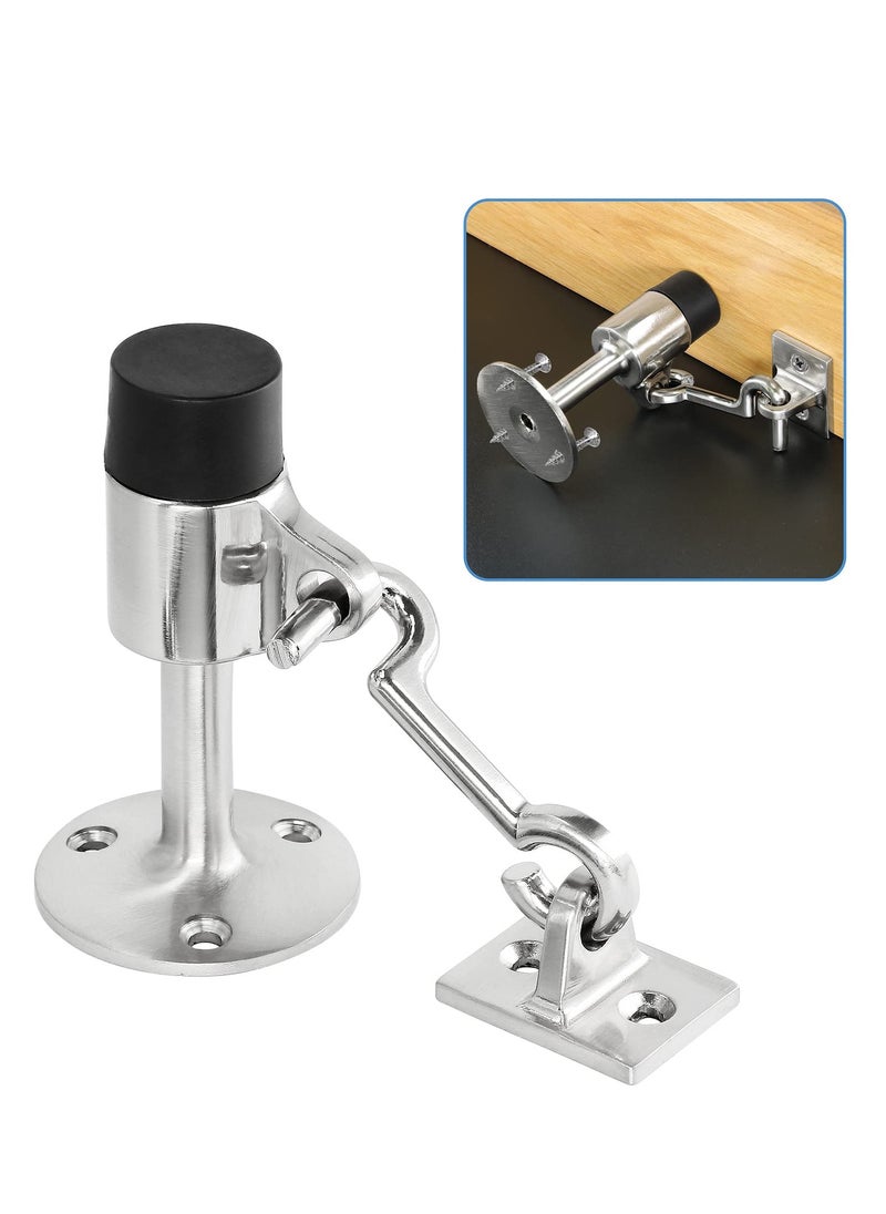 SYOSI Wall Mount Door Stopper with Hook, Heavy Duty Door Stop Brushed Nickel Doorstop with Rubber Bumper & Stainless Steel Screws, Made of Zinc Alloy, Durability, Rust Resistance (Sliver)  - Image 1