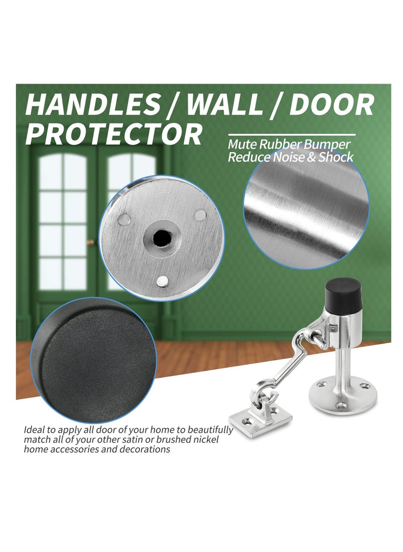 SYOSI Wall Mount Door Stopper with Hook, Heavy Duty Door Stop Brushed Nickel Doorstop with Rubber Bumper & Stainless Steel Screws, Made of Zinc Alloy, Durability, Rust Resistance (Sliver)  - Image 3