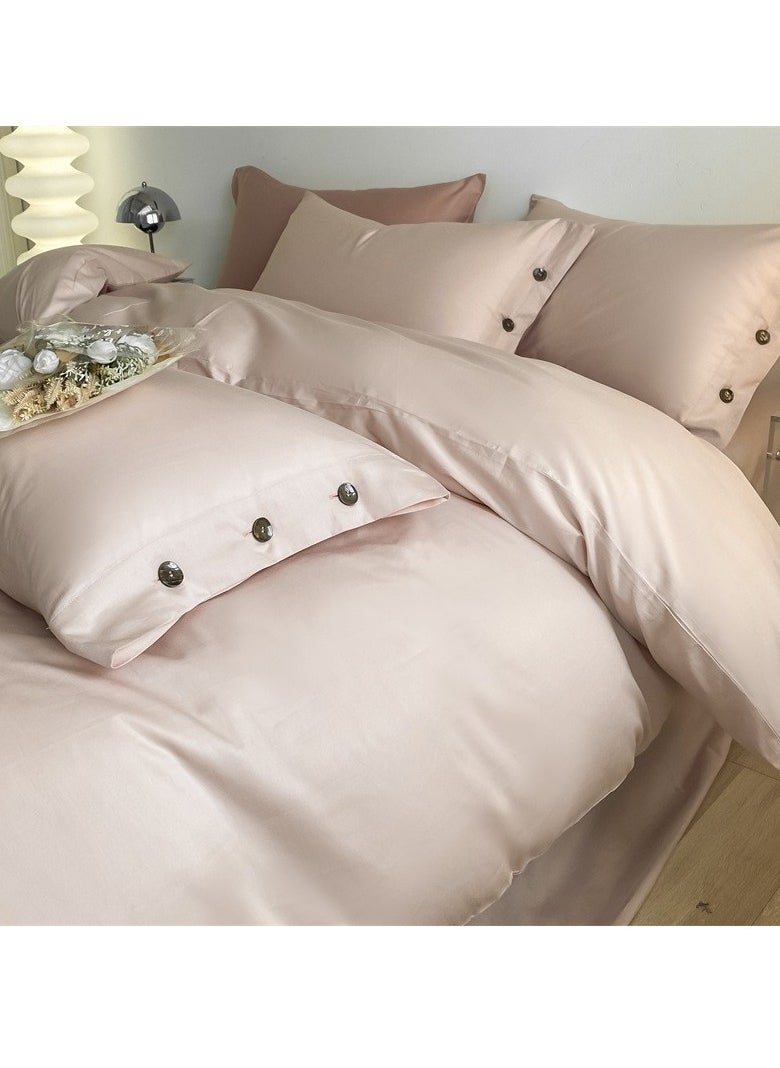 AROAQ Bed Cover Set, Soft Luxurious Pure Bedsheet Set, Long-staple Cotton Simple Solid Color Bed Sheet Quilt Cover Bedding Twill Cotton Set, ( cream pink, 2.0m bed sheet four-piece set)  - Image 1