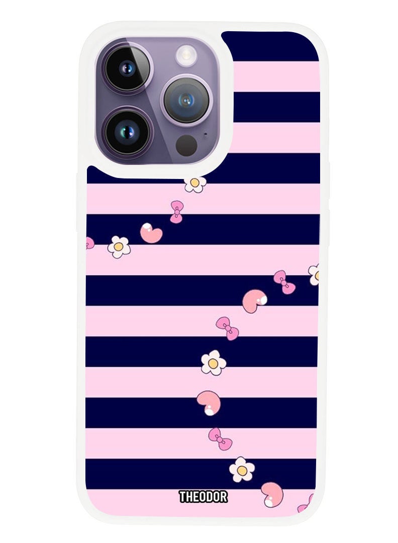 Theodor Protective Case Anti Scratch Shock Proof Cover For APPLE IPHONE 14 PRO MAX Heart and Flowers (White Bumper) - Image 1