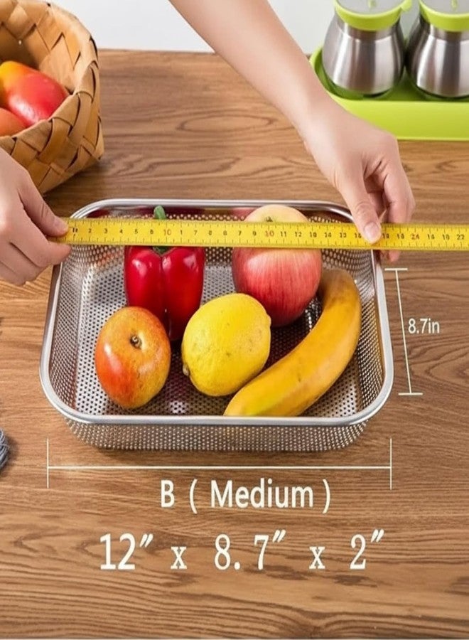 KACHKIT Stainless Steel Perforated Colander – Heavy-Duty Strainer for Drainer Basket & Shelf Organizer for Kitchen, Multi-Use Vegetable, Sponge Holder, (Pcs-1), (30 x 20 x 8 cm). - Image 2