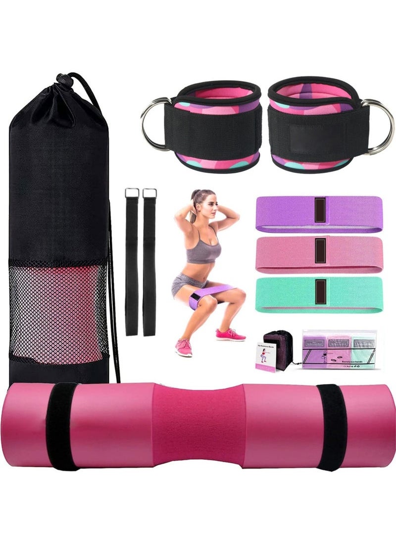 Captaintech 9-Piece Gym Equipment Accessories for Squats, Hip thrusts Lunges Leg Days 2 Gym Ankle Straps 3 Hip Resistance Bands Barbell Pads and Tote Bags  - Image 1