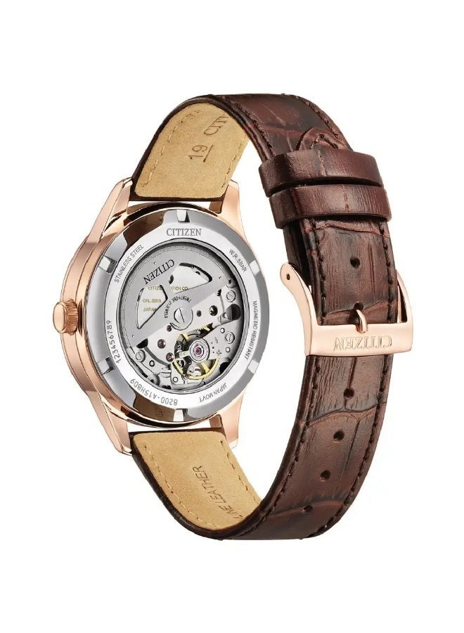 سيتيزن Mechanical Men's Watch NY4062-04X, 40 mm Rose Gold Dial, Stainless Steel Case & Brown Leather Strap, 50 m WR - Image 2